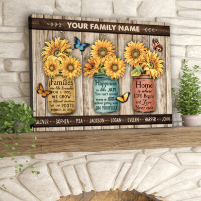 Custom Canvas Prints Personalized Name Gifts Sunflowers Mason Jar and Butterflies Wall Art Decor Ohcanvas (Illustration-1)