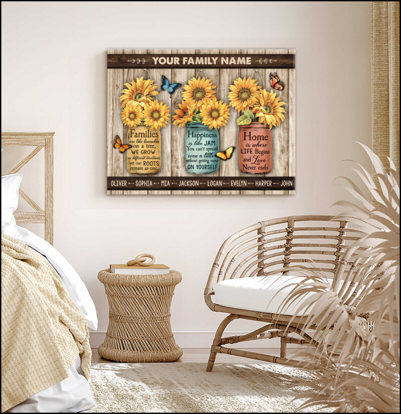 Custom Canvas Prints Personalized Name Gifts Sunflowers Mason Jar And Butterflies Wall Art Decor Ohcanvas (Illustration-3)