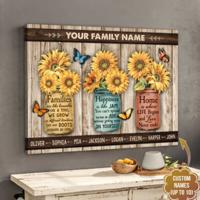 Custom Canvas Prints Personalized Name Gifts Sunflowers Mason Jar and Butterflies Wall Art Decor Ohcanvas