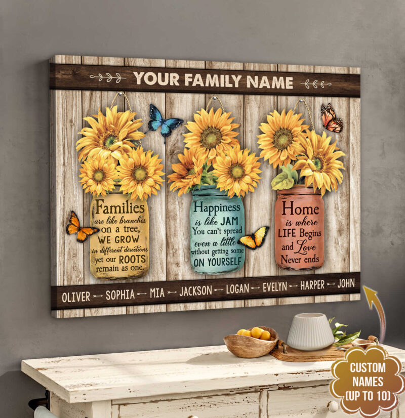 Custom Canvas Prints Personalized Name Gifts Sunflowers Mason Jar And Butterflies Wall Art Decor Ohcanvas