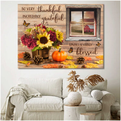 Sunflowers Thankful Grateful Beautiful Thanksgiving Canvas Wall Art Decor Farmhouse Gift Illustration 3