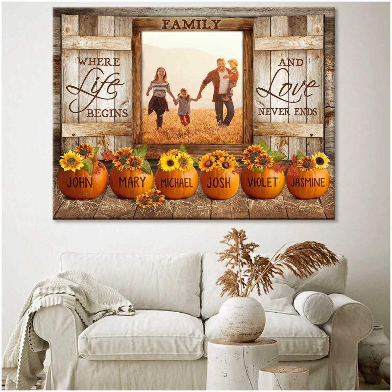 Personalized Names Family Gifts Autumn Sunflower Farmhouse Sunflower Gift Ideas Canvas Print Illustration 2