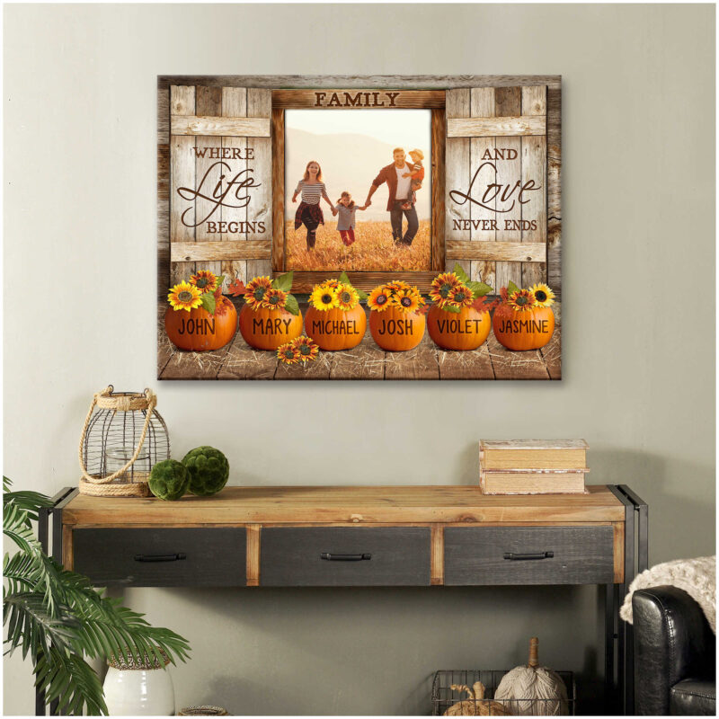 Personalized Names Family Gifts Autumn Sunflower Farmhouse Sunflower Gift Ideas Canvas Print Illustration 3