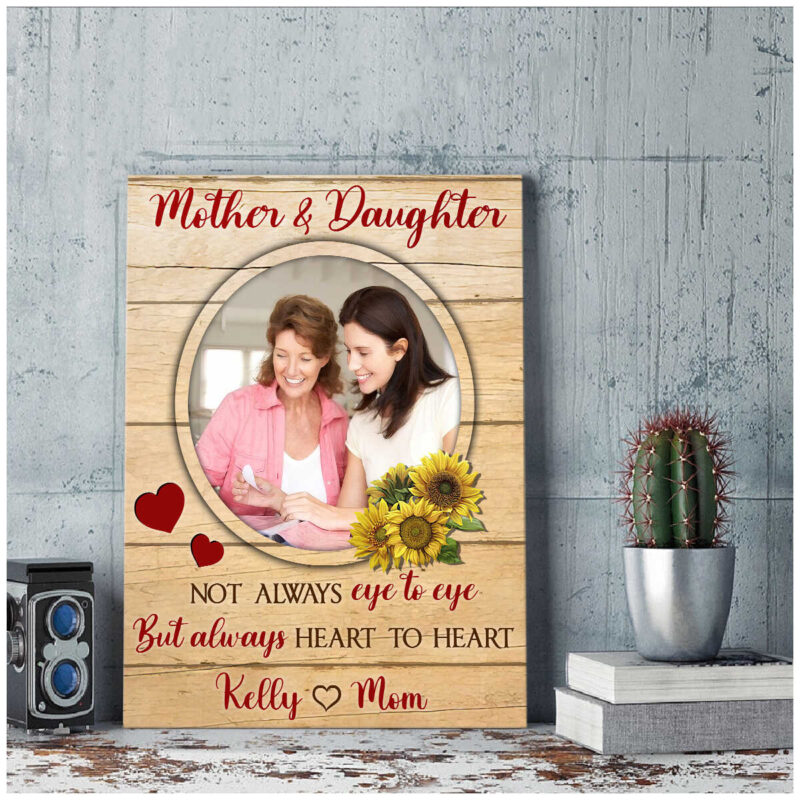 Personalized Mom And Daughter Always Heart To Heart Custom Sunflower Canvas Print Gifts Illustration 3