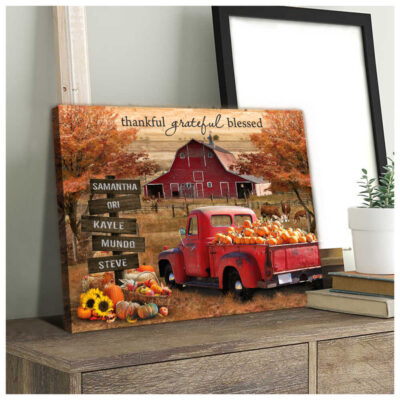 Personalized Names Family Gifts Beautiful Autumn Barn and Pumpkin Truck Canvas Prints