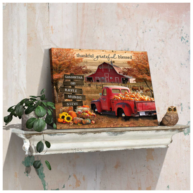 Personalized Names Family Gifts Beautiful Autumn Barn And Pumpkin Truck Canvas Prints Illustration 1