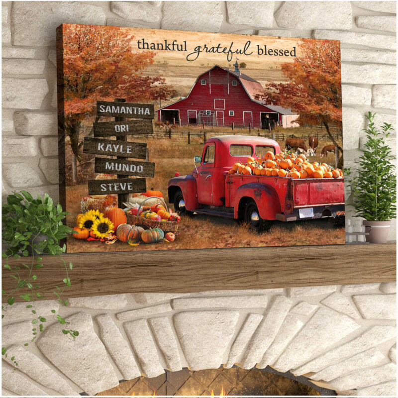 Personalized Names Family Gifts Beautiful Autumn Barn And Pumpkin Truck Canvas Prints Illustration 2