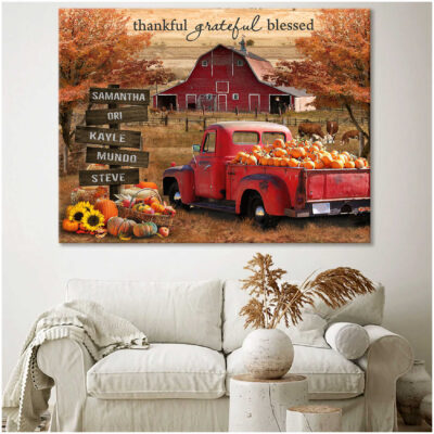 Personalized Names Family Gifts Beautiful Autumn Barn And Pumpkin Truck Canvas Prints Illustration 4