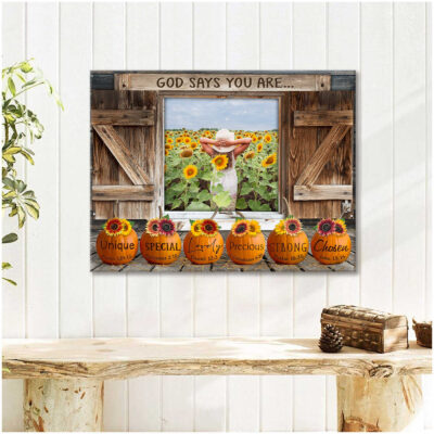 Personalized Pumpkin God Says You Are Family Gifts Rustic Window And Sunflower Canvas Print Home Decor Illustration 2