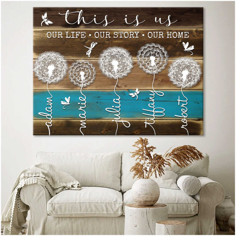 Custom Canvas Prints Personalized Names Family Gifts Beautiful Dandelion Art Wall Decor