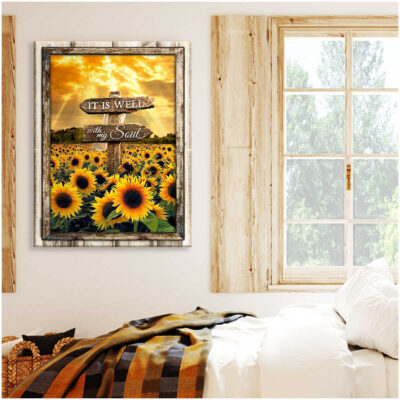 Floral Wall Decor Christian Wall Art Sunflower Field It Is Well With My Soul Canvas Print Illustration 1