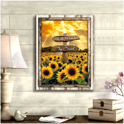 Floral Wall Decor Christian Wall Art Sunflower Field It Is Well With My Soul Canvas Print Illustration 3