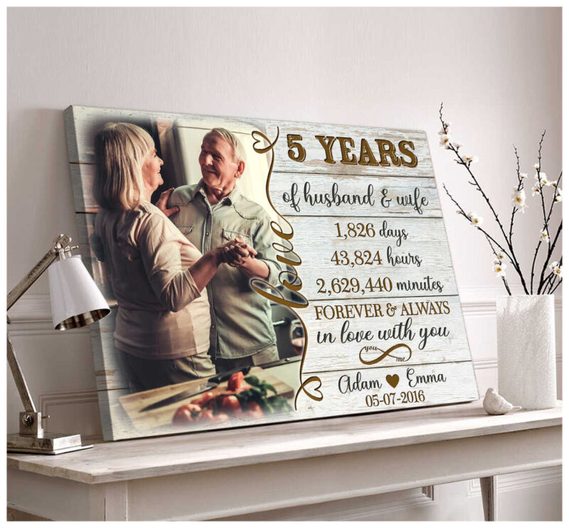 Personalized Couple Five Year Anniversary Gifts Beautiful Canvas Print Decor Illustration 1