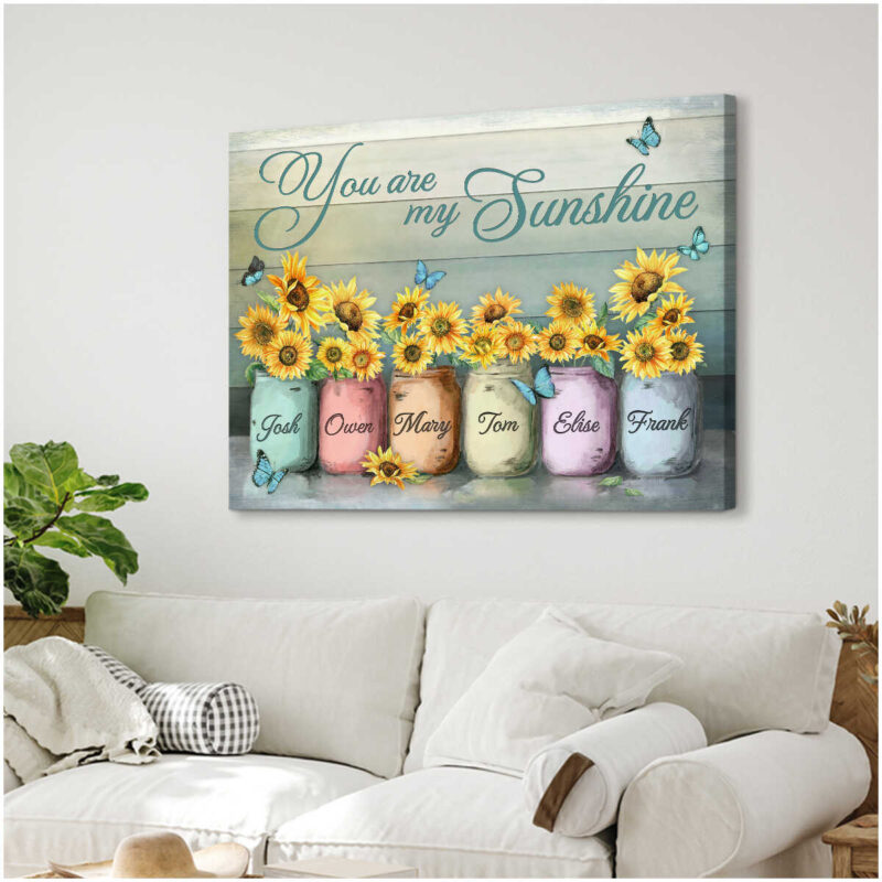 You Are My Sunshine Gifts For Grandma Customized Names Canvas Print Wall Art Illustration 1