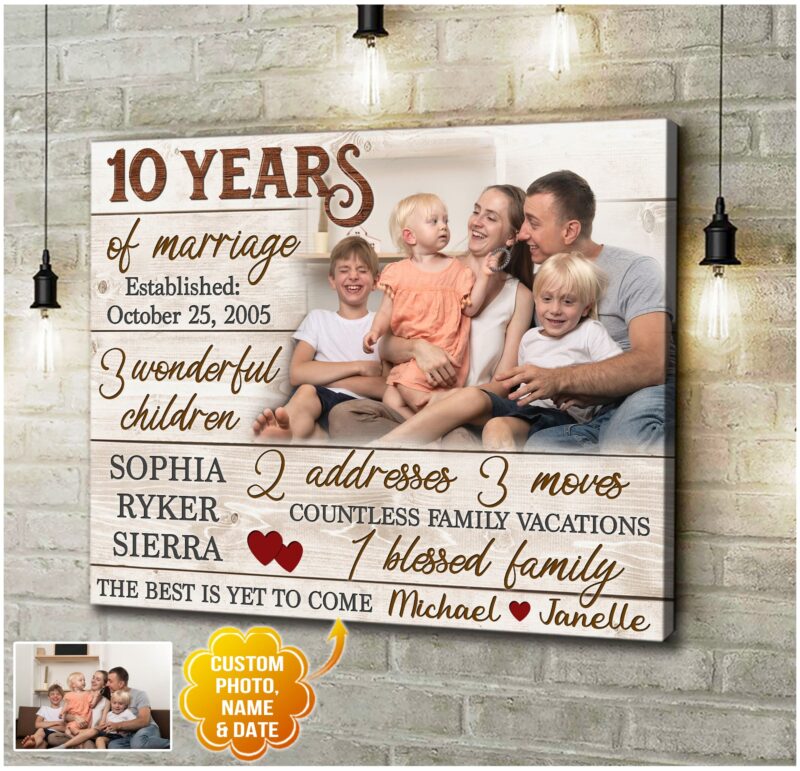 Personalized Family Canvas Art 10 Years Of Marrige Anniversary Gifts