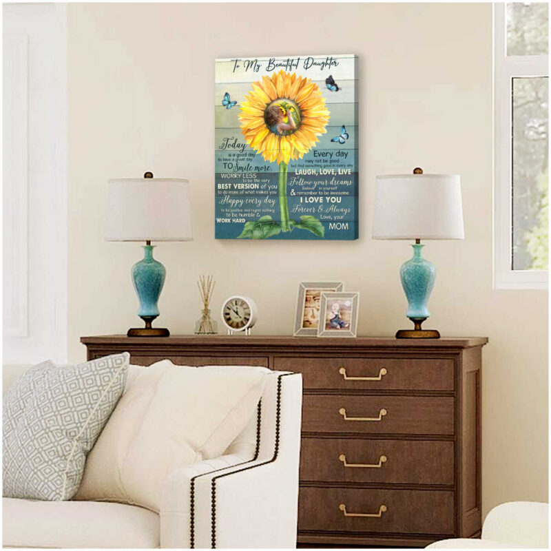 Customized Sunflower To My Beautiful Daughter Gift Canvas Print Wall Art Decor Illustration 3