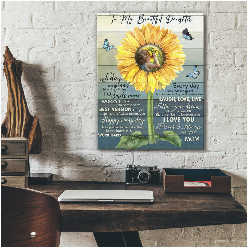 Customized Sunflower To My Beautiful Daughter Gift Canvas Print Wall Art Decor Illustration 4