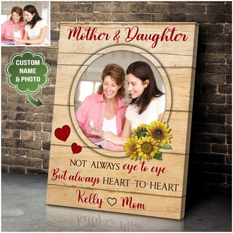 Personalized Mom And Daughter Always Heart To Heart Custom Sunflower Canvas Print Gifts