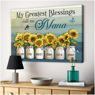Customized My Greatest Blessings Names Sunflower Art Canvas Print Gifts For Grandma Art
