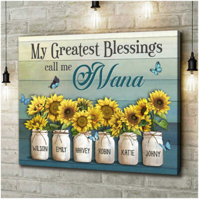 Customized My Greatest Blessings Names Sunflower Art Canvas Print Gifts For Grandma Art Illustration 1