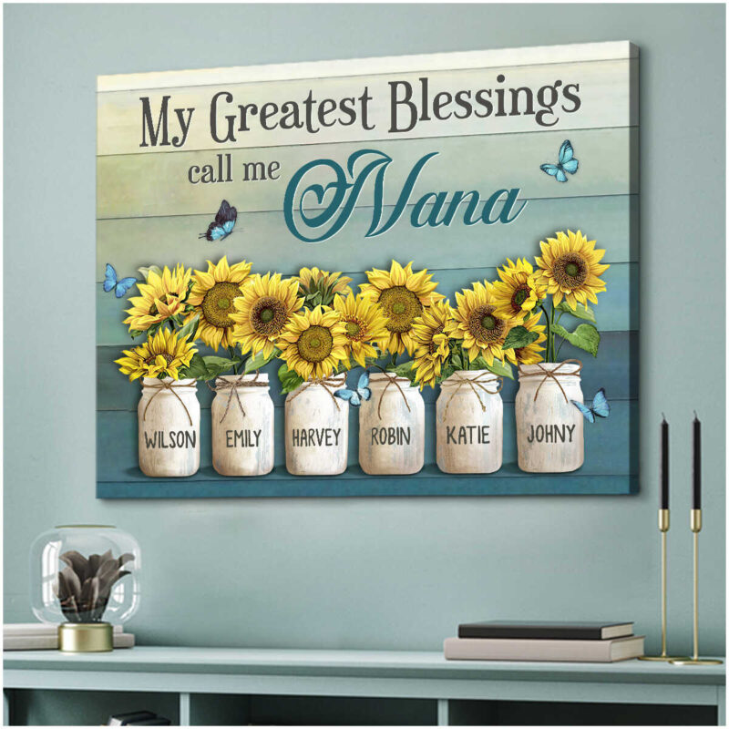 Customized My Greatest Blessings Names Sunflower Art Canvas Print Gifts For Grandma Art Illustration 2