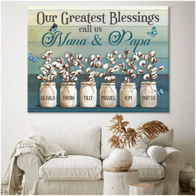 Personalized Family Gifts Cotton Flowers Custom Family Name Gift Canvas Art Print