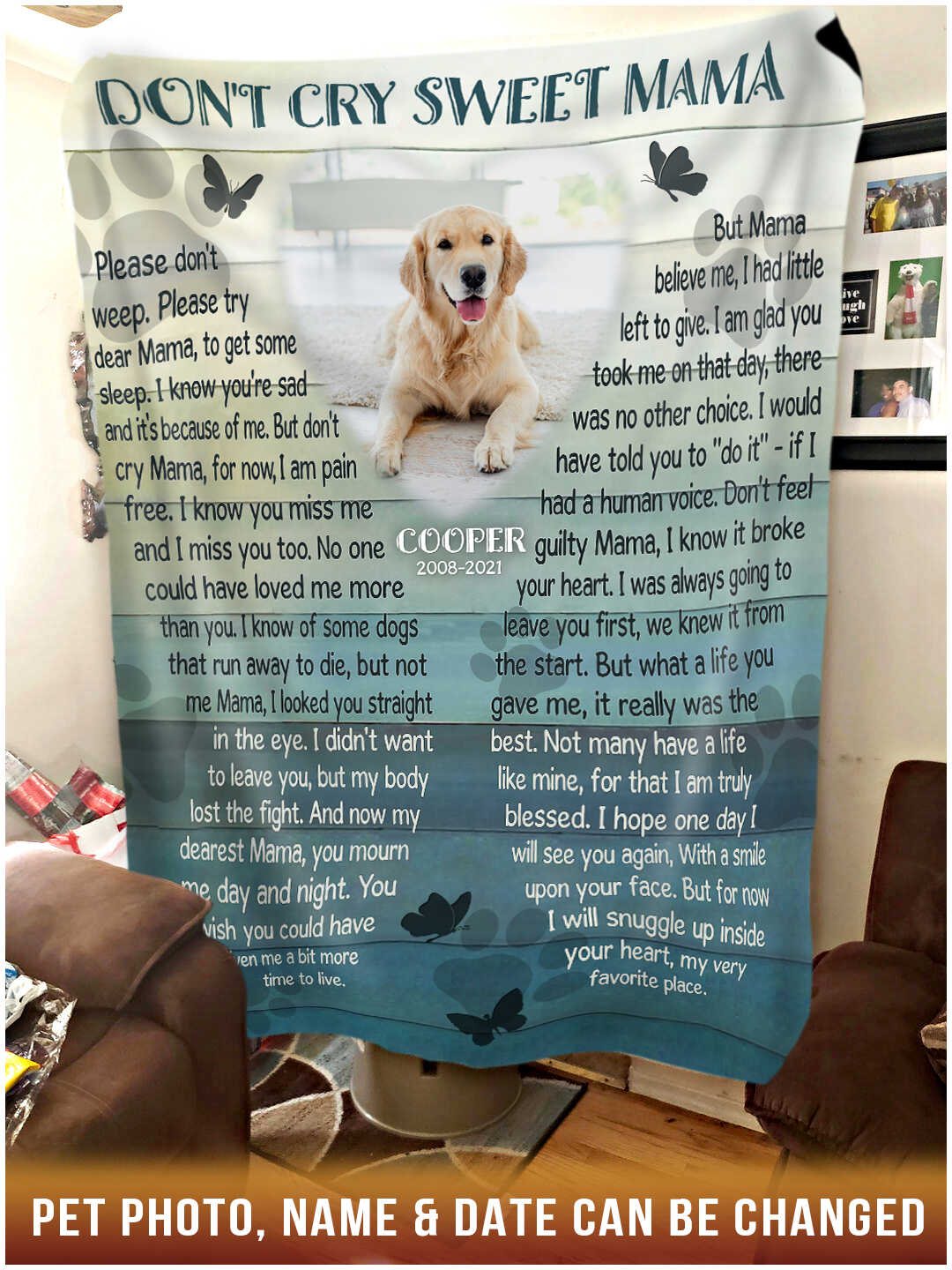 Custom Photo Blanket  Don't Cry Sweet Mama Cat Poem