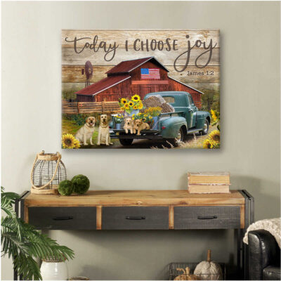 Canvas Print Labrador Retrievers And Sunflower Truck Today I Choose Joy Illustration 1