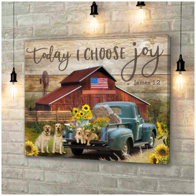 Canvas Print Labrador Retrievers And Sunflower Truck Today I Choose Joy Illustration 4
