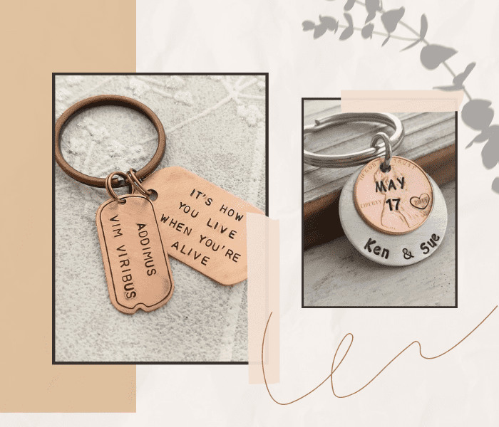 As an 8 year anniversary gift for him, give a one-of-a-kind keychain.