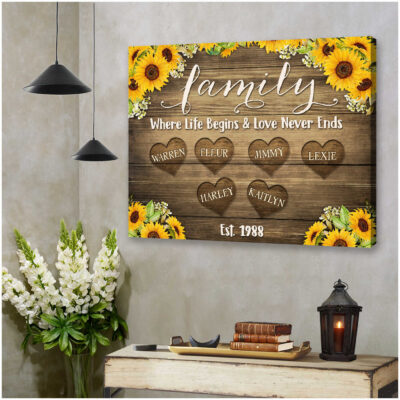 Personalized Name Sunflower Beautiful Wall Decor Family Canvas Print Illustration 2