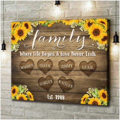 Personalized Name Sunflower Beautiful Wall Decor Family Canvas Print