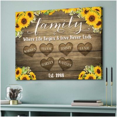 Personalized Name Sunflower Beautiful Wall Decor Family Canvas Print Illustration 3