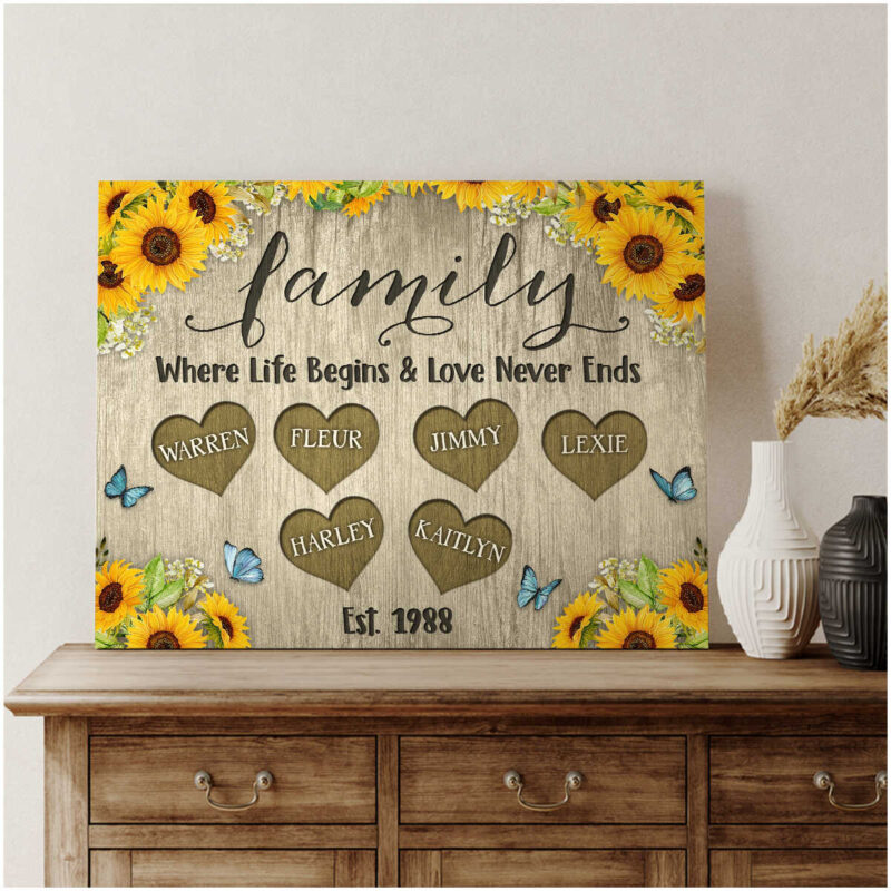 Personalized Sunflower Gift For Grandma Family Canvas Print Mother’s Day Gift Wall Art Illustration 1