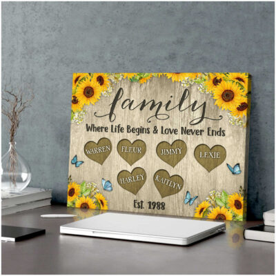 Personalized Sunflower Gift For Grandma Family Canvas Print Mother’s Day Gift Wall Art Illustration 2