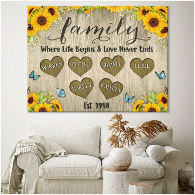 Personalized Sunflower Gift For Grandma Family Canvas Print Mother’s Day Gift Wall Art