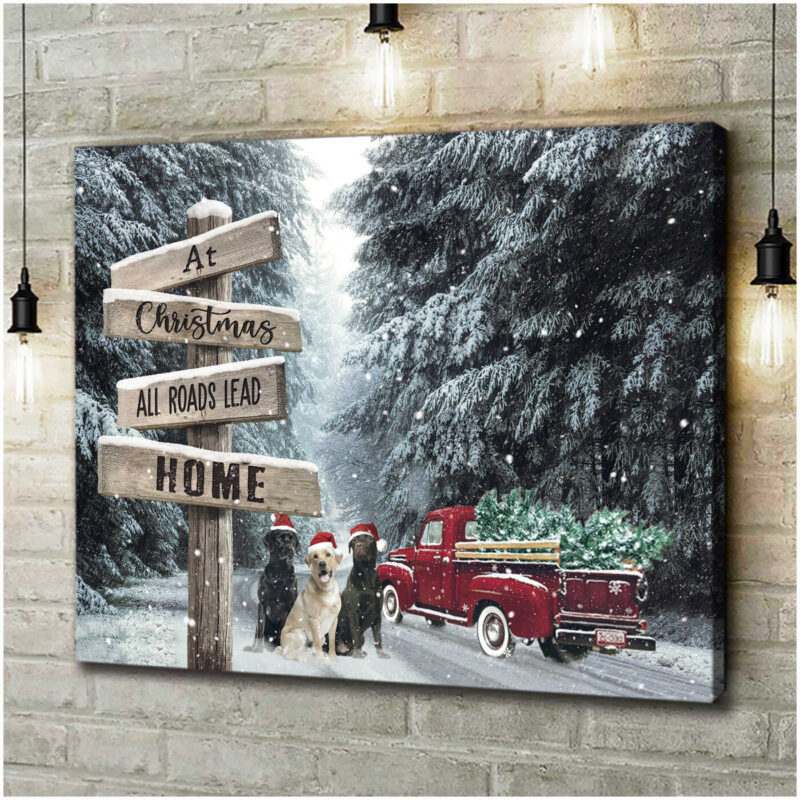Canvas Wall Decor Christmas Gifts Red Truck And Labrador Retriever