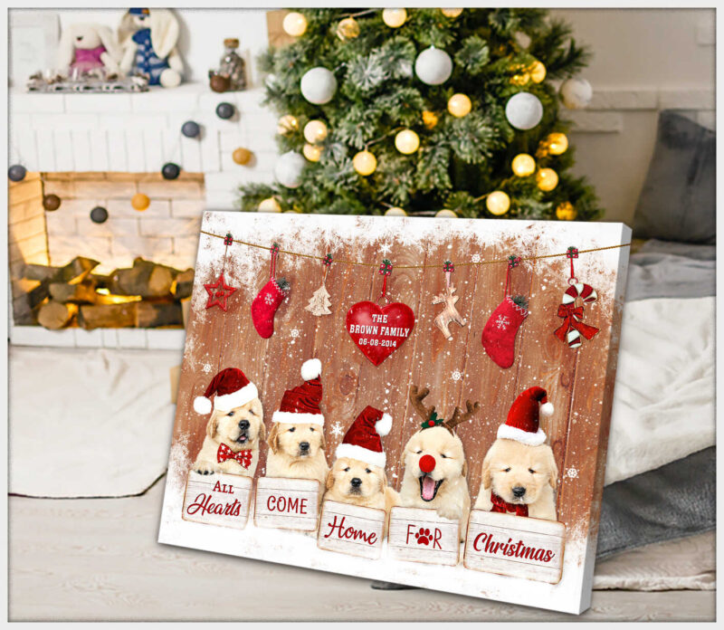 Custom Canvas Prints Personalized Christmas Gifts Golden Retriever Puppies