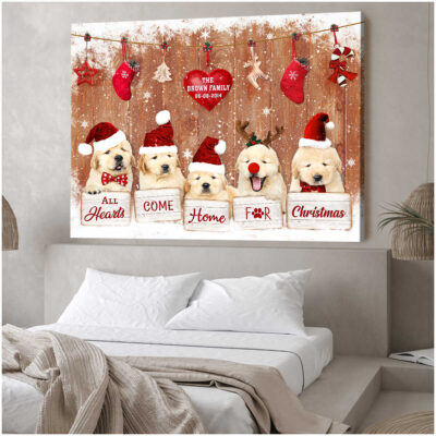 Custom Canvas Prints Personalized Christmas Gifts Golden Retriever Puppies Illustration 3