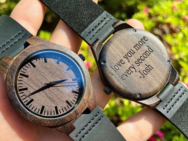 Engraved Wooden Watch for traditional 1st anniversary gift 