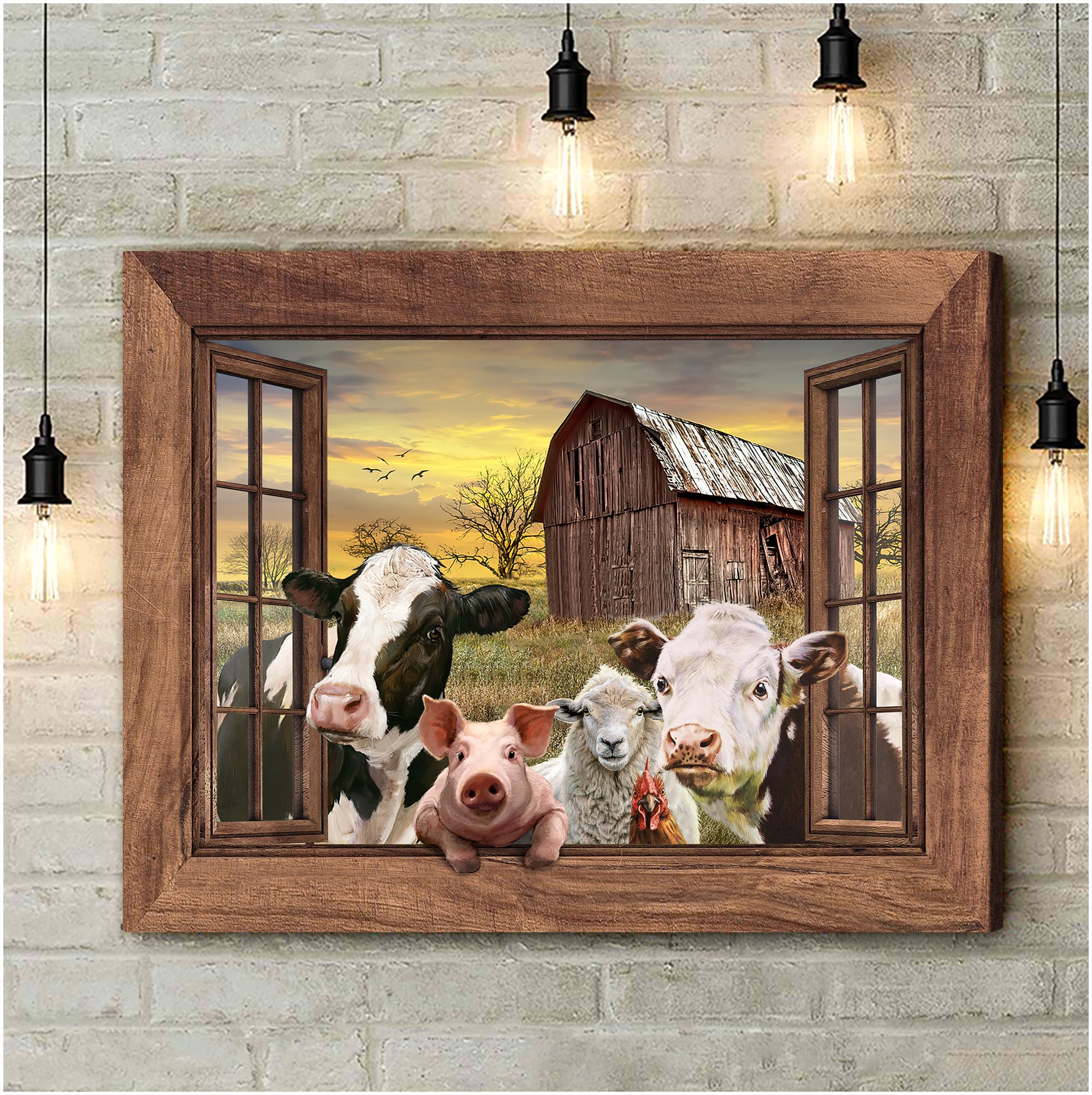 Cow Art Farmhouse Prints Canvas Cattle And Sunset Farm Scene Ohcanvas