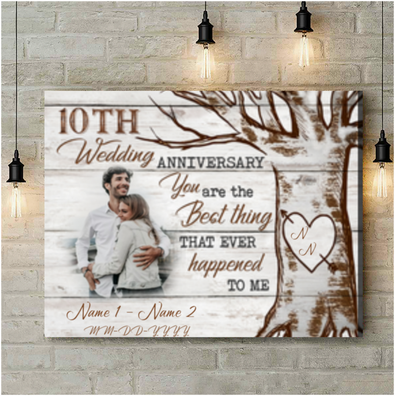 10th Wedding Anniversary Custom Carved Heart Tree Canvas Art