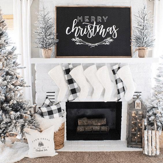farmhouse christmas decor for fireplace