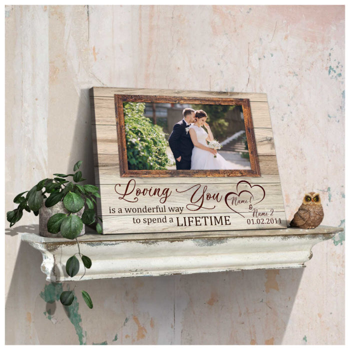 "Loving you" canvas: sweet customized wedding gift with a sweet message