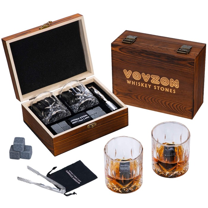 Gifts For Male Coworkers - Whisky Stones Gift Set + Whiskey Glass