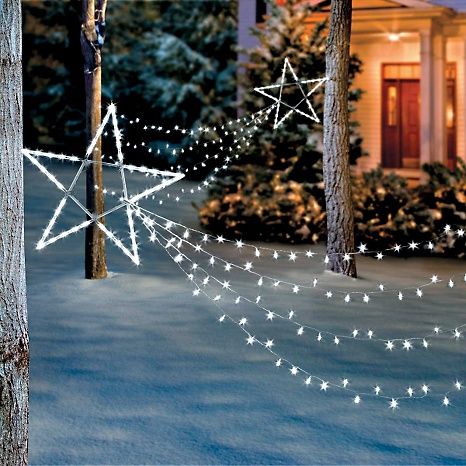 outdoor Christmas decor with star lights