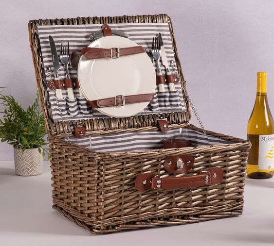 give Woven Picnic Baskets as wedding anniversary gifts for couples ideas.