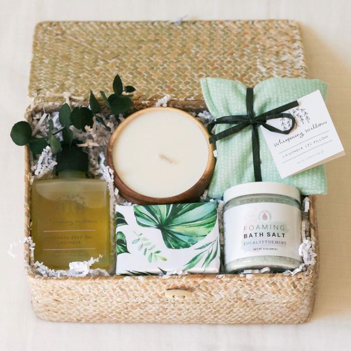 Romantic Valentine's day gifts for girlfriend - organic basket with silk pillowcases