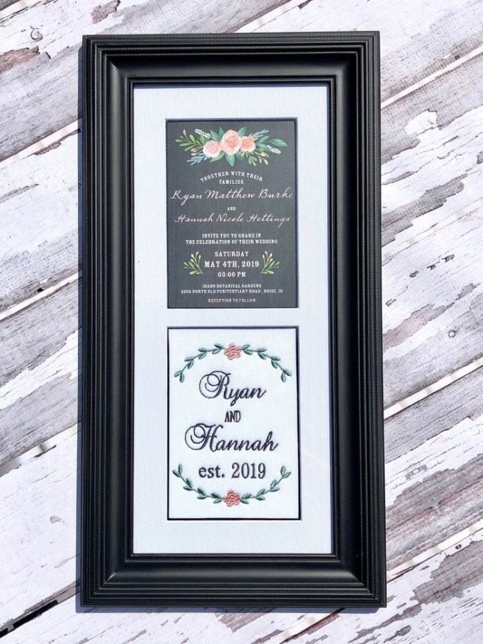 give an Embroidered Keepsake Invitation as personalized wedding gifts