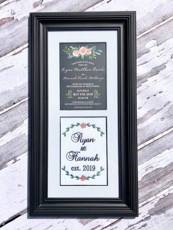 An Embroidered Keepsake Invitation As Unique Personalized Wedding Gifts